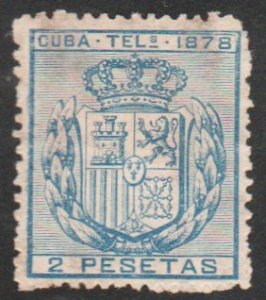 1878 Cuba Stamps E 44 Telegraphs 2 Pesetas Spain Shield  NEW