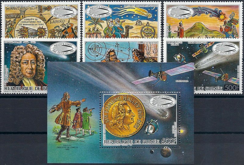 1986 Guinea Halley´s Comet, Space, Souvenir Sheet+compl. set VF/MNH, CAT 21$