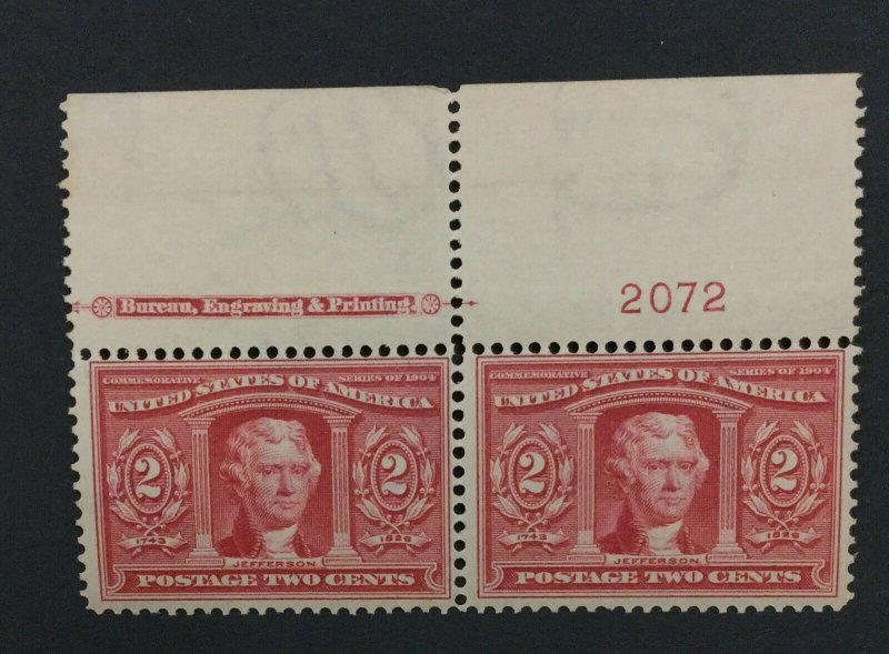 MOMEN: US #324 IMPRINT PLATE PAIR MINT OG NH POST OFFICE FRESH #29467