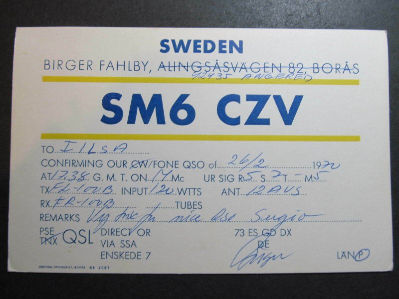10294 Amateur Radio QSL Card ANGERED SWEDEN