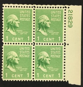 804 - 1c - Washington -  PLATE BLOCK MNH OG Post Office Fresh