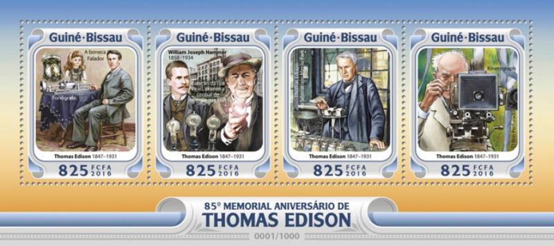 GUINEA BISSAU - 2016 - Thomas Edison - Perf 4v Sheet - MNH