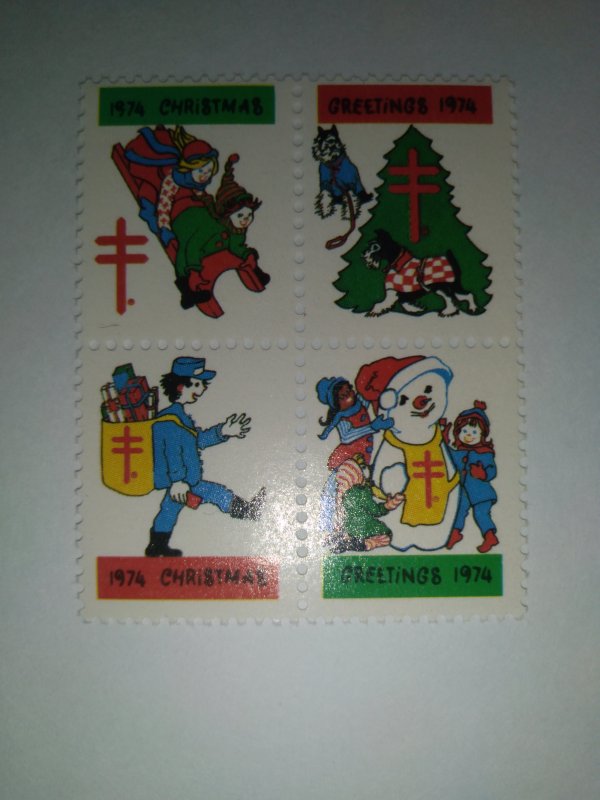 1974 CHRISTMAS SEALS BLOCK OF 4 MINT NEVER HINGED GEMS !! FREE SHIPPING !!