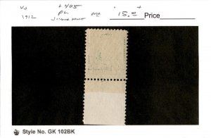United States Postage Stamp, #405 Mint NH Plate Number, 1912 Washington (AB)