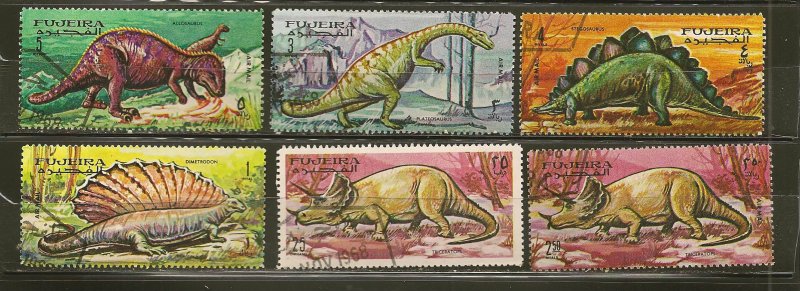 Fujeira Collection of 6 Different 1968 Dinosaur Stamps CTO