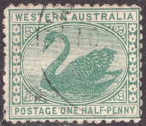 1910 Western Australia Sc #89 - Half Penny - Green Swan used stamp Cv$9.25