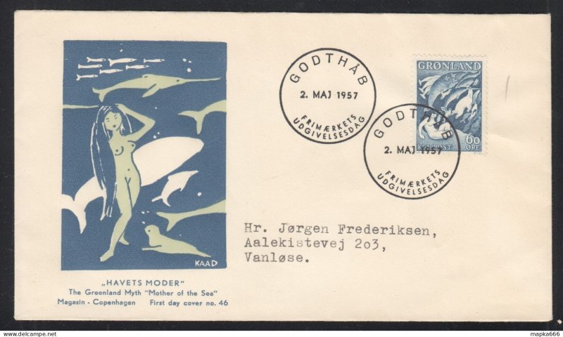 Gr006 1957 Greenland Grönland Marine Life Mother Of The Sea Michel #39 Fdc E...