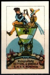 Vintage Germany Poster Stamp Setterl & Gindele Wine Wholesalers, Munich