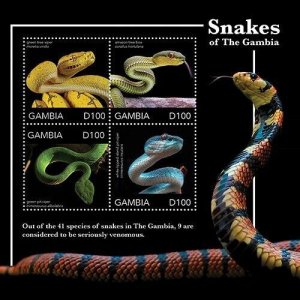 Gambia 2020 - Snakes - Reptiles - Sheet Of 4 Stamps - Scott #3876 - MNH
