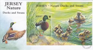 Jersey 2004 Ducks & Swans Miniature sheet on FDC