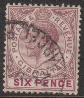 Gibraltar Scott 82 - SG97a, 1921 Script CA 6d used