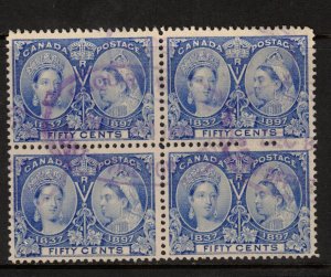 Canada #60 Used Fine+ Block With Light Purple Cancels