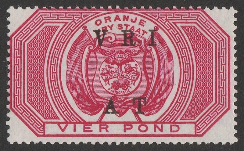 ORANGE FREE STATE 1900 'V.R.I. AT' on Arms £4 carmine Postal Fiscal.