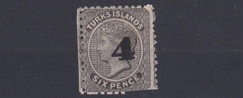 TURKS & CAICOS  1881  S G 43 4 ON 6D  MH C£110  MISSING PERFS GOOD SPACE FILLER 