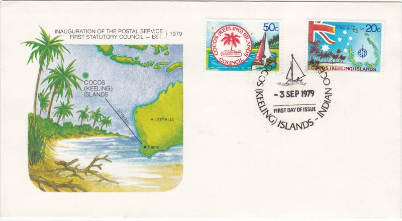 Cocos Islands # 32-33, Ship & Map of Islands, First Day Cover