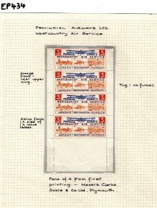 GB AVIATION Air Mail Stamp 1933 3d *West Country* PANE/Strip{4} Mint MNH EP434 