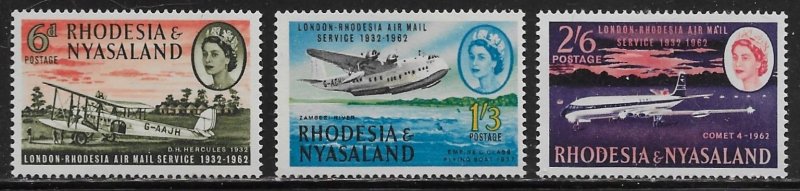 Rhodesia & Nyasaland Scott #'s 180 - 182 MH