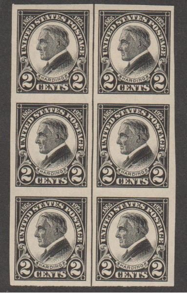 U.S. Scott #611 Harding Stamp - Mint NH Vertical Line Block of 6
