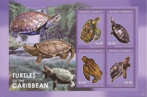 Antigua - 2012 Turtles of the Caribbean - 4 Stamp Sheet - Scott #3203