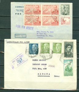 SPAIN 1947/1960 LOT of (2) AIRMAIL COVERS...(1)REGISTERED...#C101, C158