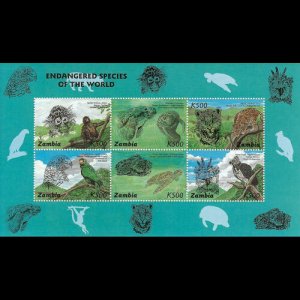 ZAMBIA 1997 - Scott# 662 Sheet-Endang.Species NH