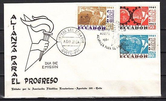 Ecuador, Scott cat. 715-717. Kennedy`s Alliance for Progress. First day cover.