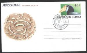 PAPUA NEW GUINEA 1991 40t Hornbill, Bird aerogramme FD cancel..............10900