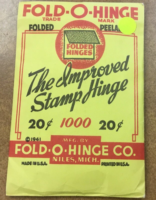 Vintage Fold-O-Hinge  Pack of 1000 Stamp Hinges 1941 Co. original company