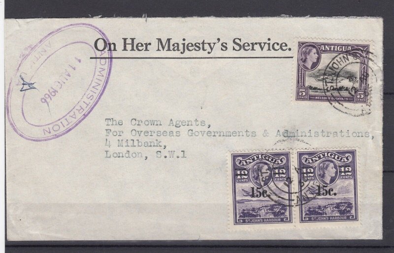 Antigua 1966 Multistamp OHMS Cover To London Postal History BP1944