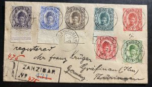 1909 Zanzibar Vintage Stationery Registered Cover To Thüringen Germany Sc#104