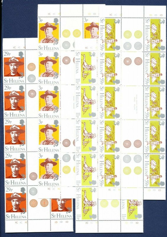 St. Helena - Scott 378-381 VFMNH Strip of Five Gutter Pairs - Boy Scouts - 1982