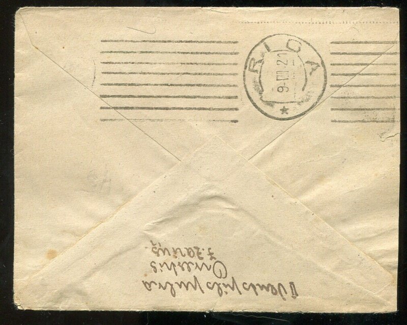 h191 - LATVIA 1921 Free-Frank Cover. Leepaja to Riga. PROVISIONAL Machine Cancel