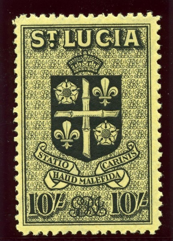 St Lucia 1938 KGVI 10s black/yellow MLH. SG 138. Sc 125.