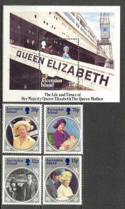 ASCENSION Sc# 372 - 376 MNH FVF Set4 + SS Queen Mother