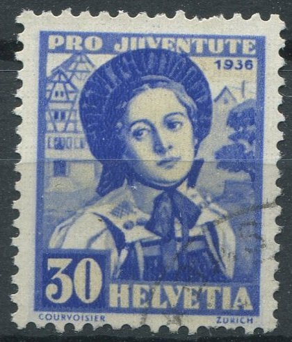 Switzerland Sc#B84 Used, 30c(+10c) brt bl, Pro Juventute: Traditional costume...