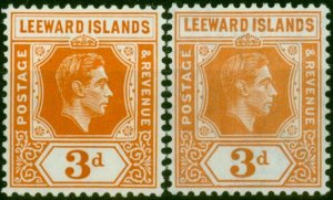 Leeward Islands 1938-42 3d Both Shades SG107 & 107a Fine & Fresh LMM