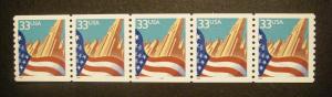 Scott 3280, 33 cent Flag o/City, PNC5 #2222, MNH Coil Beauty