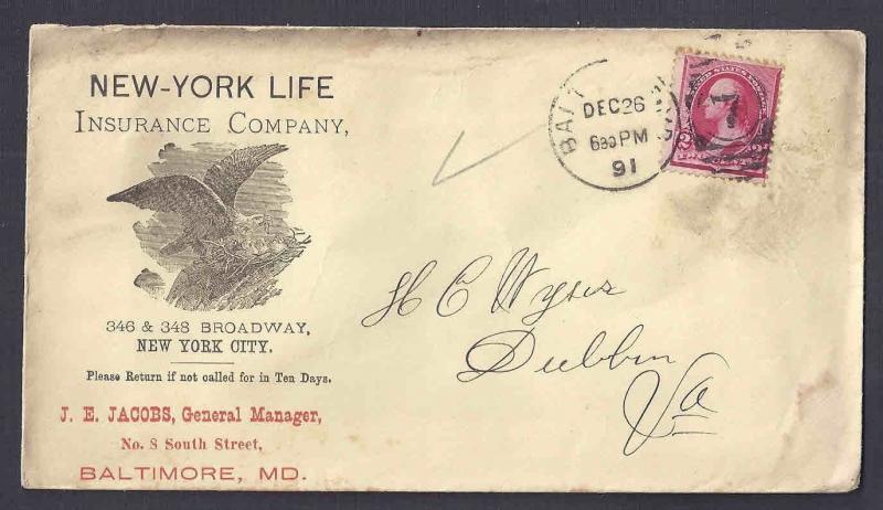 1891 COVER NY LIFE INS CO ILLUSTRATED CC