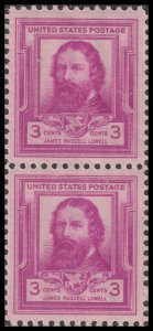 US 866 Famous Americans Poets James Russell Lowell 3c vert pair MNH 1940