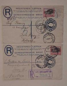 SOUTH AFRICA  ENVELOPES REGISTERED BOTH 3d's CAPETOWN 1931 TO AUSTRIA