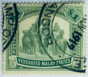 MALAYA 1907 FMS Elephants & Howdah $1 used wmk MCCA SG #48 M2395#