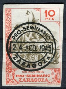 SPAIN; 1940s Zaragoza Pro-Seminario issue Imperf fine used 10P. value