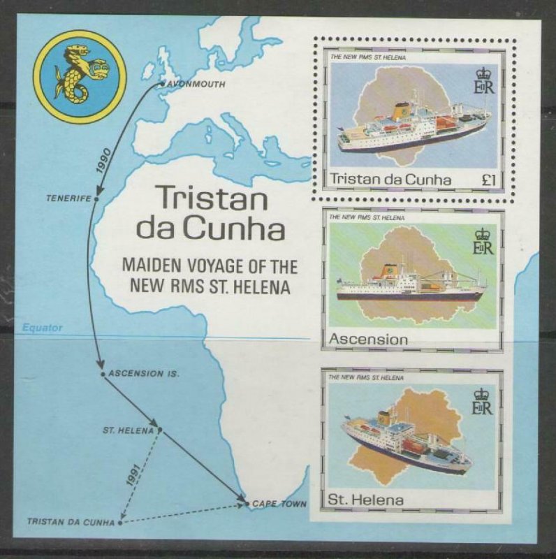 TRISTAN DA CUNHA SGMS504 1990 MAIDEN VOYAGE OF ST.HELENA MNH