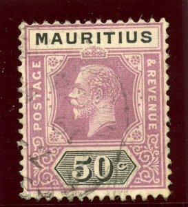 Mauritius 1920 KGV 50c dull purple & black very fine used. SG 200. Sc 155.