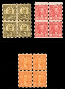 MOMEN: US STAMPS #589-591 BLOCKS MINT OG NH LOT #84375