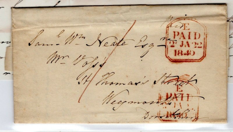 GB Cover London EL ex *PORTUGAL COFFEE HOUSE* UPP Period Weymouth 1840 PE91 