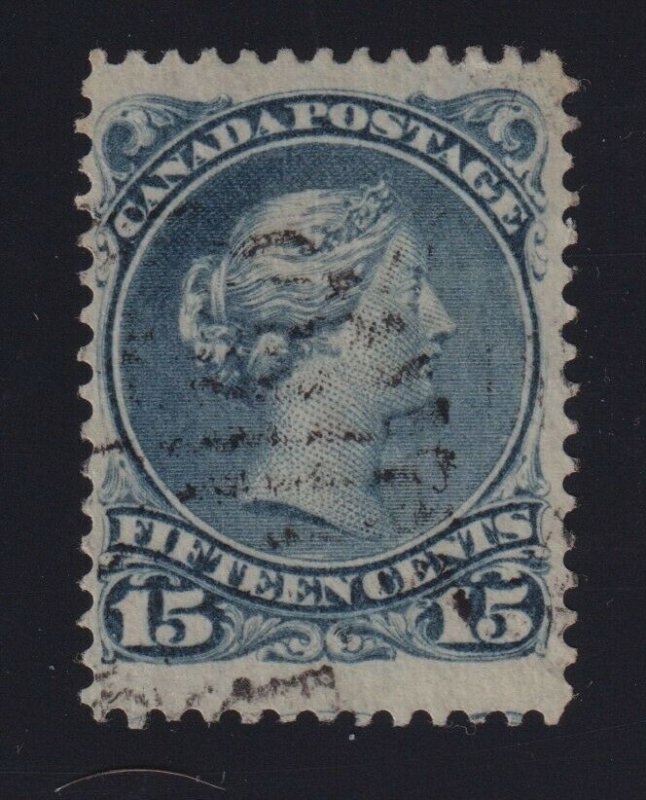 Canada Sc #30e (1868-76) 15c deep blue Large Queen Used  