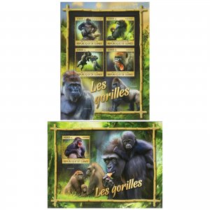 Gorilla Stamp Bundle of 2 Wild Animal Souvenir Sheet MNH #11891-11894