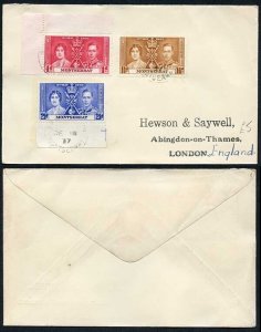 Montserrat 1937 Coronation on a Cover