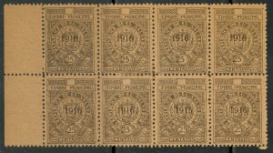 EL SALVADOR 1916 25c ARMS Municipal Revenue BLOCK OF 8 w 1 1915 Ross M191c MNGAI